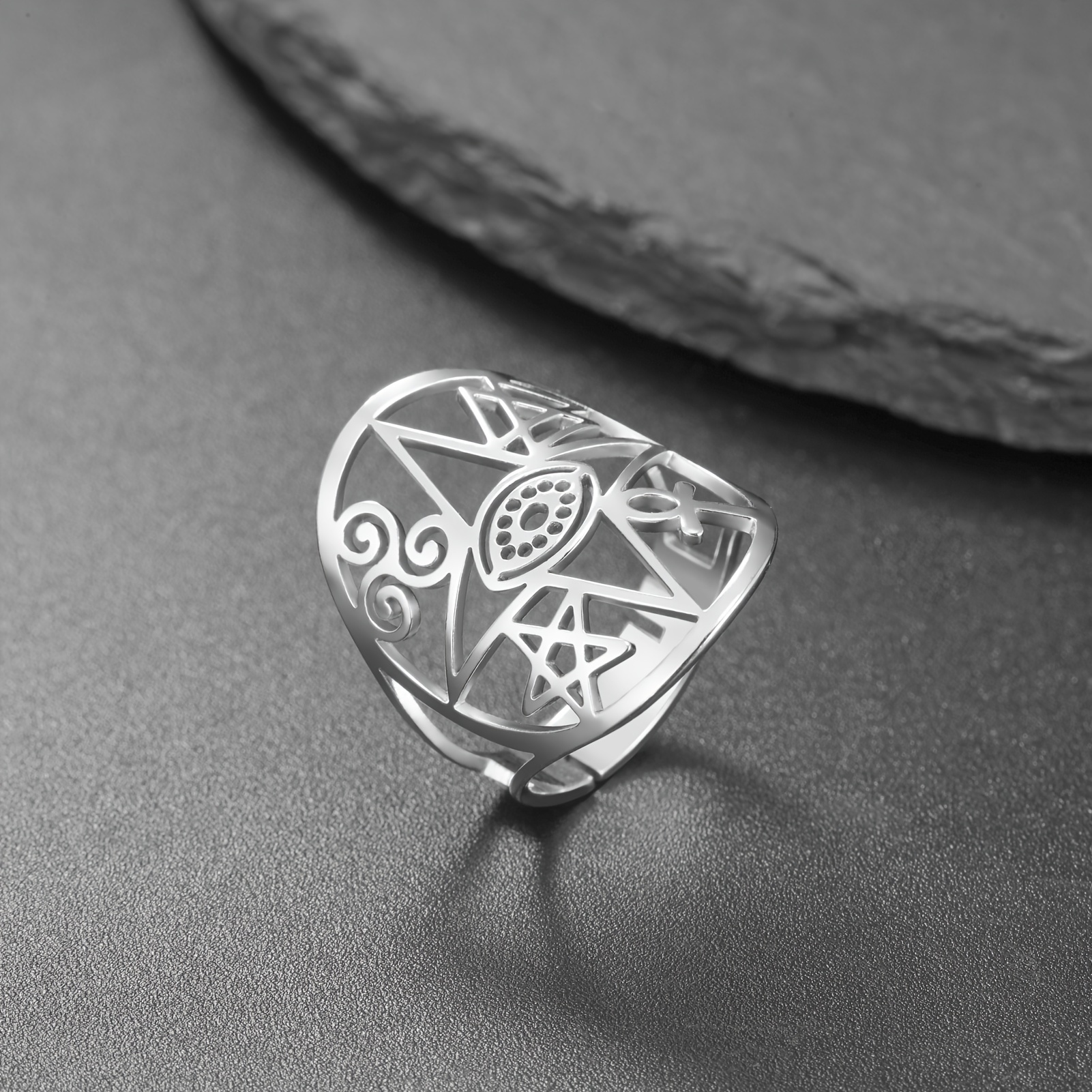 Men's Adjustable Celtic Knot Star Ring, Bohemian Vintage Style